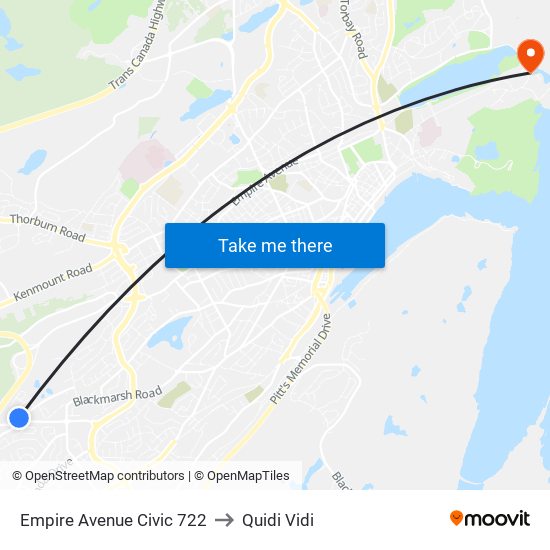 Empire Avenue Civic 722 to Quidi Vidi map