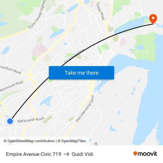 Empire Avenue Civic 719 to Quidi Vidi map