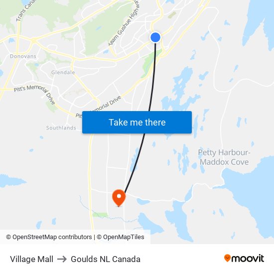 Village Mall to Goulds NL Canada map