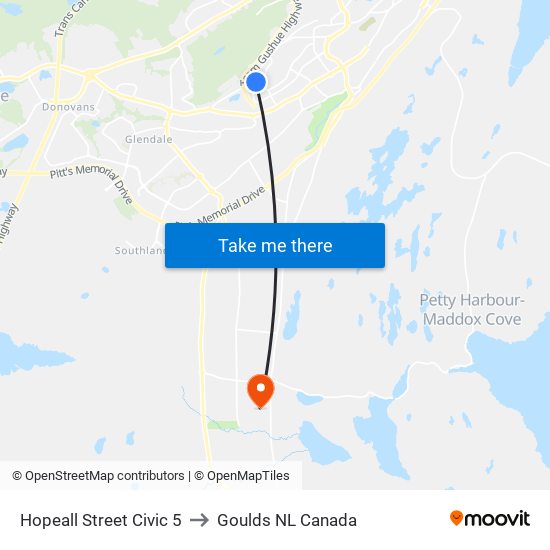 Hopeall Street Civic 5 to Goulds NL Canada map