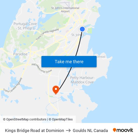 Kings Bridge Road at Dominion to Goulds NL Canada map