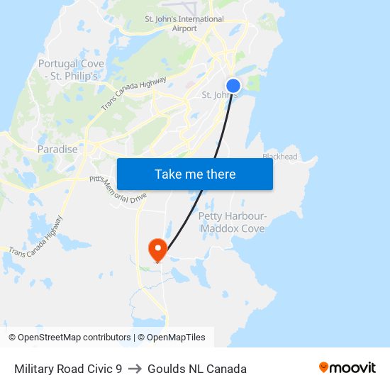 Military Road Civic 9 to Goulds NL Canada map