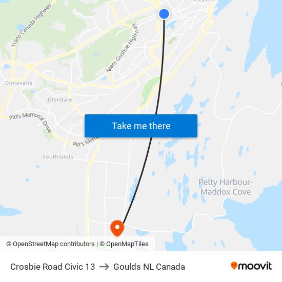 Crosbie Road Civic 13 to Goulds NL Canada map