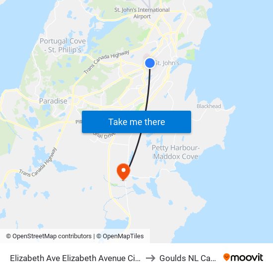 Elizabeth Ave Elizabeth Avenue Civic 389 to Goulds NL Canada map