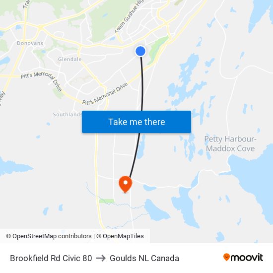 Brookfield Rd Civic 80 to Goulds NL Canada map