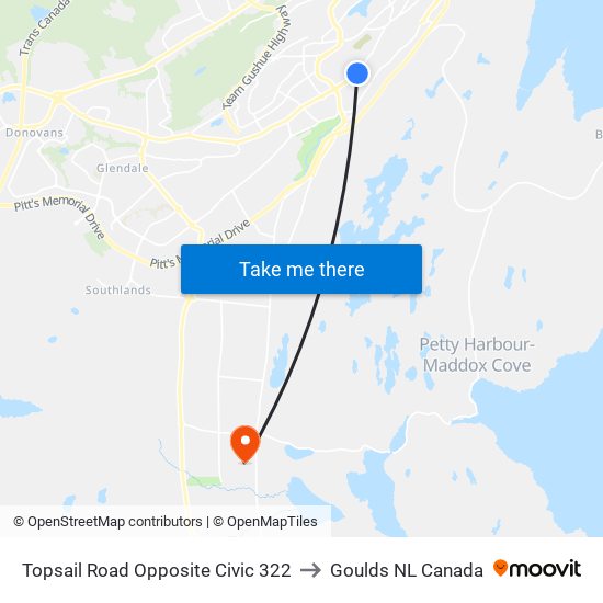 Topsail Road Opposite Civic 322 to Goulds NL Canada map