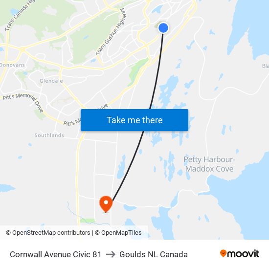 Cornwall Avenue Civic 81 to Goulds NL Canada map