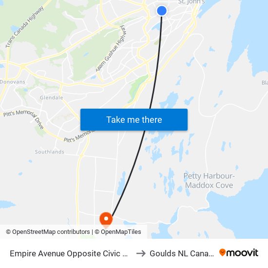 Empire Avenue Opposite Civic 325 to Goulds NL Canada map