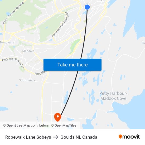 Ropewalk Lane Sobeys to Goulds NL Canada map