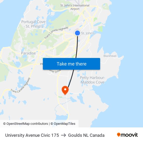 University Avenue Civic 175 to Goulds NL Canada map