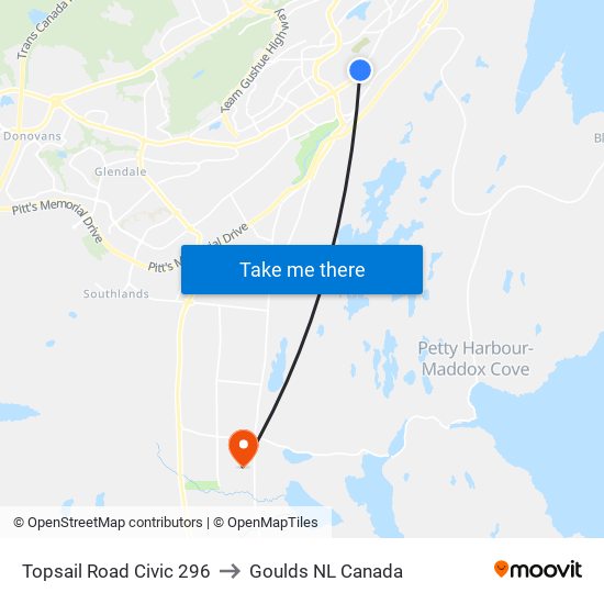 Topsail Road Civic 296 to Goulds NL Canada map