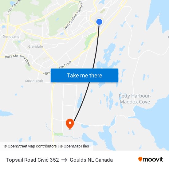 Topsail Road Civic 352 to Goulds NL Canada map