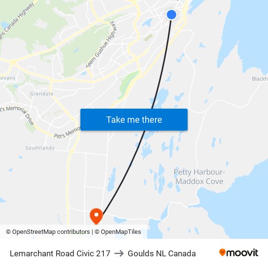 Lemarchant Road Civic 217 to Goulds NL Canada map