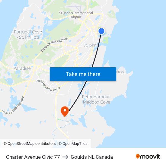 Charter Avenue Civic 77 to Goulds NL Canada map