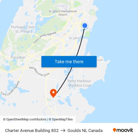 Charter Avenue Building 802 to Goulds NL Canada map