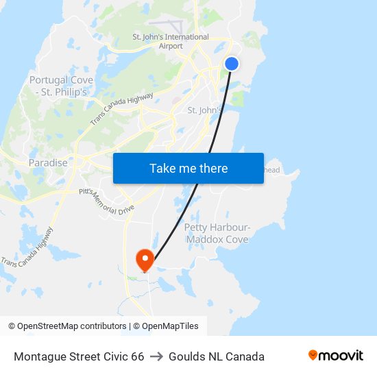 Montague Street Civic 66 to Goulds NL Canada map