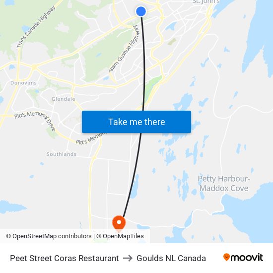 Peet Street Coras Restaurant to Goulds NL Canada map