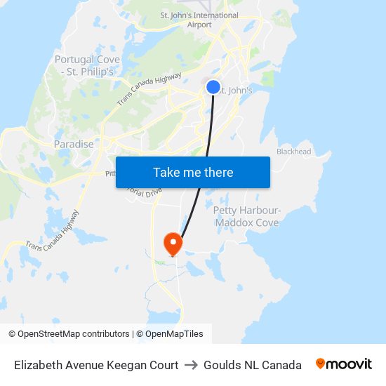 Elizabeth Avenue Keegan Court to Goulds NL Canada map