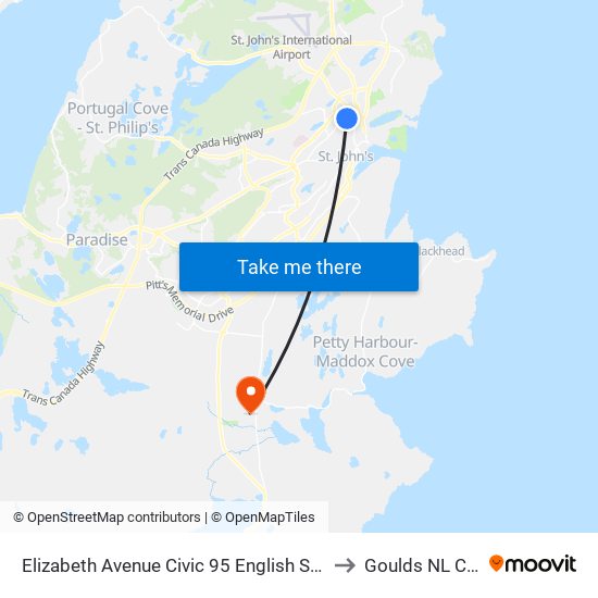 Elizabeth Avenue Civic 95 English School District to Goulds NL Canada map