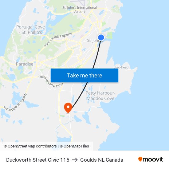 Duckworth Street Civic 115 to Goulds NL Canada map