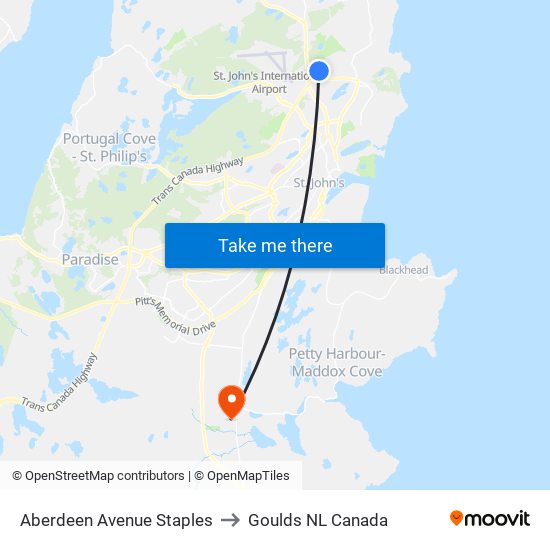 Aberdeen Avenue Staples to Goulds NL Canada map