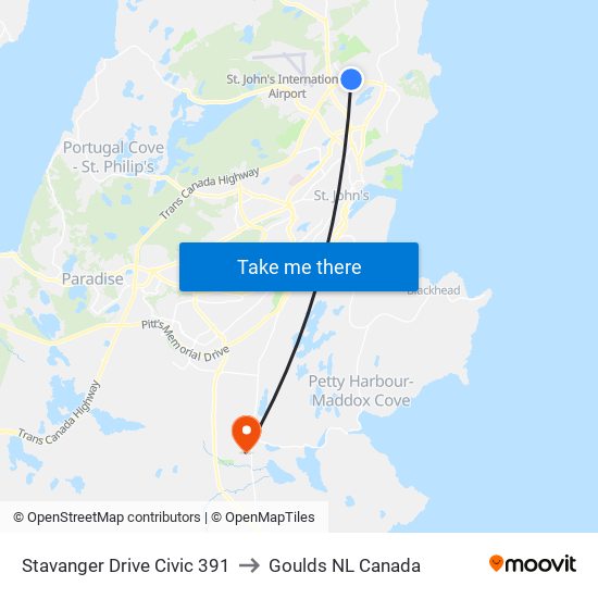 Stavanger Drive Civic 391 to Goulds NL Canada map