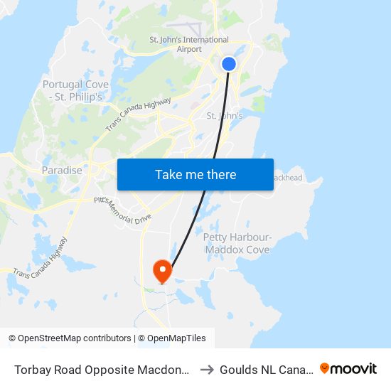 Torbay Road Opposite Macdonalds to Goulds NL Canada map