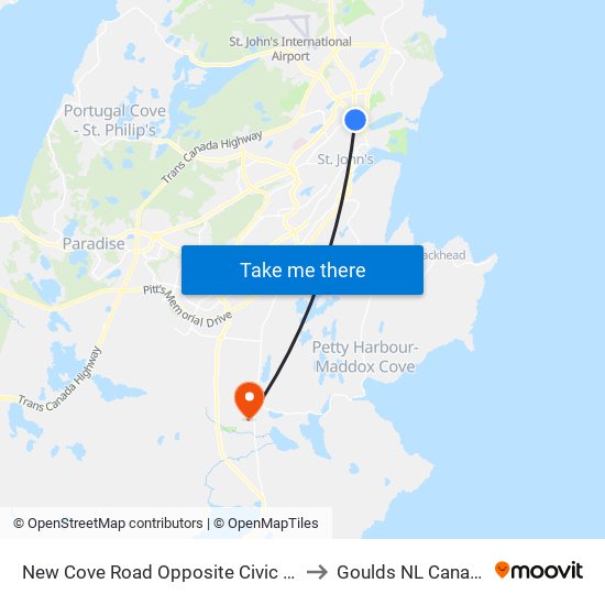 New Cove Road Opposite Civic 70 to Goulds NL Canada map