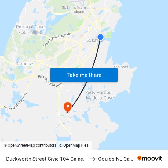 Duckworth Street Civic 104 Caines Store to Goulds NL Canada map