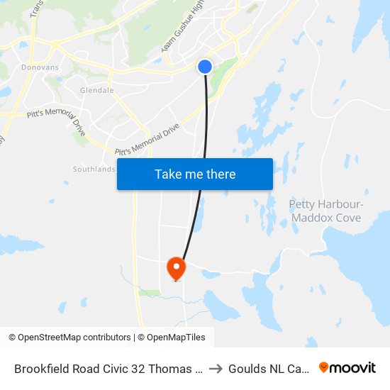 Brookfield Road Civic 32 Thomas Estates to Goulds NL Canada map