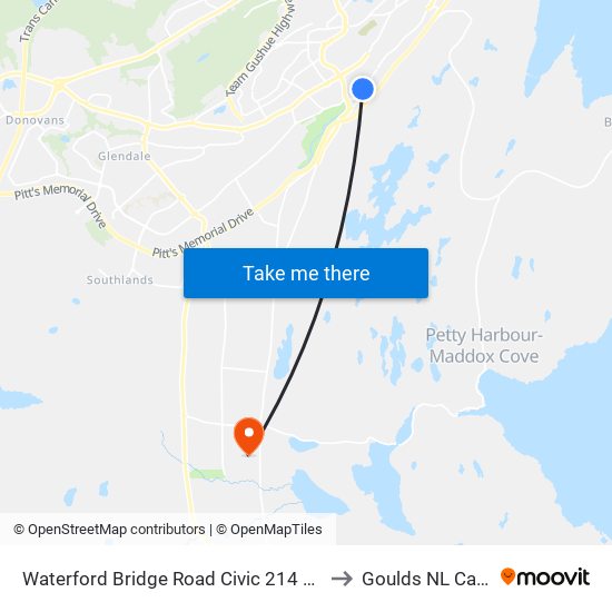 Waterford Bridge Road Civic 214 Littledale to Goulds NL Canada map