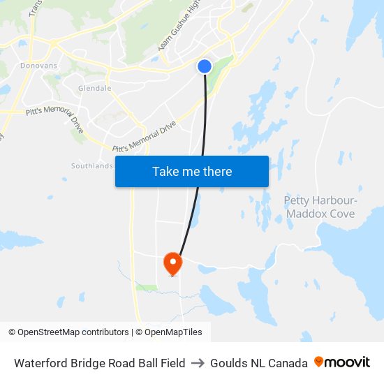 Waterford Bridge Road  Ball Field to Goulds NL Canada map