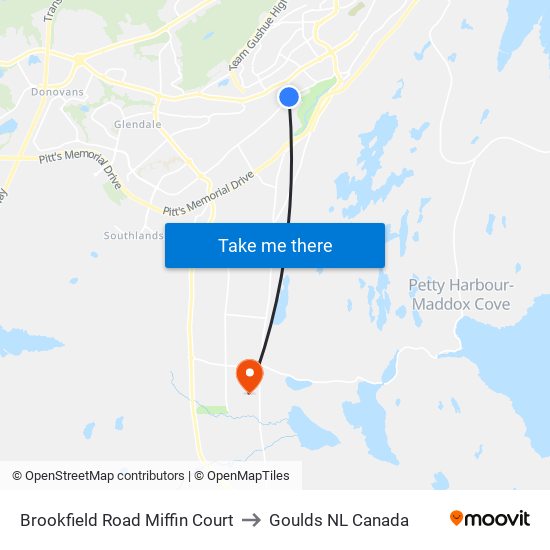 Brookfield Road Miffin Court to Goulds NL Canada map