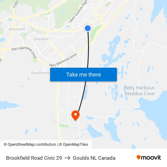 Brookfield Road Civic 29 to Goulds NL Canada map