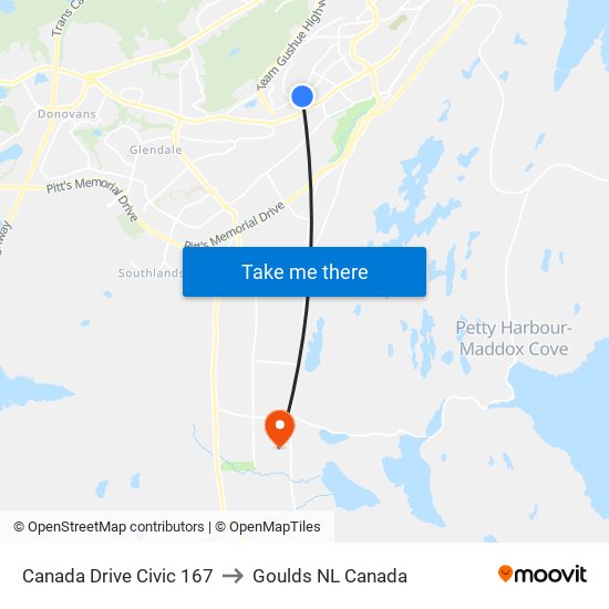 Canada Drive Civic 167 to Goulds NL Canada map