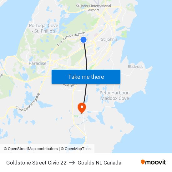 Goldstone Street Civic 22 to Goulds NL Canada map