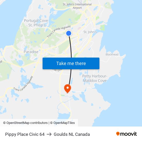 Pippy Place Civic 64 to Goulds NL Canada map