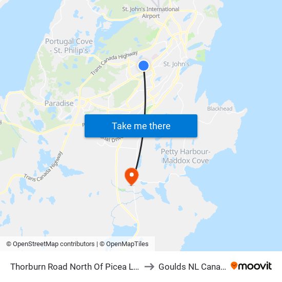 Thorburn Road North Of Picea Lane to Goulds NL Canada map