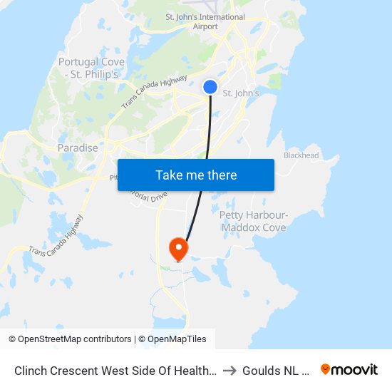 Clinch Crescent West Side Of Health Science Centre to Goulds NL Canada map