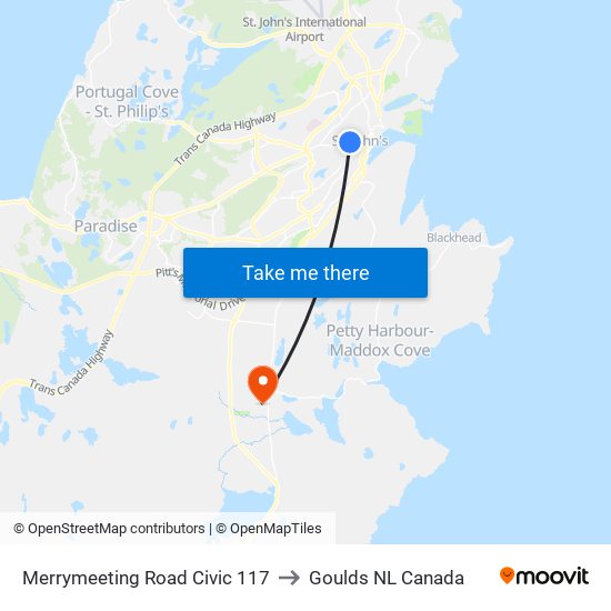 Merrymeeting Road Civic 117 to Goulds NL Canada map
