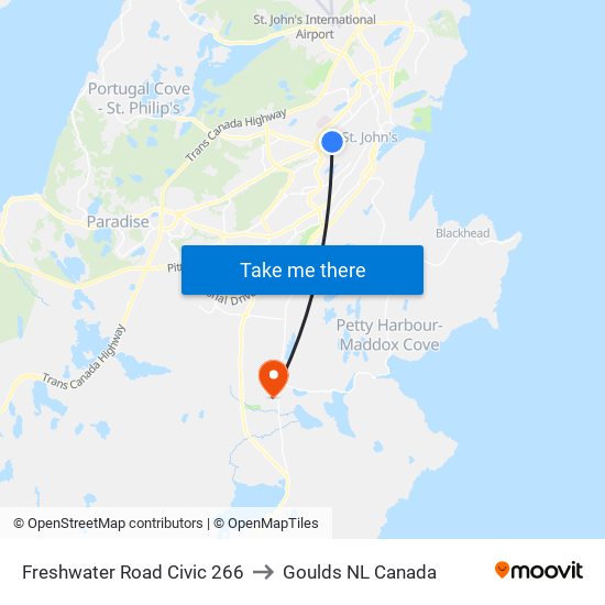 Freshwater Road Civic 266 to Goulds NL Canada map