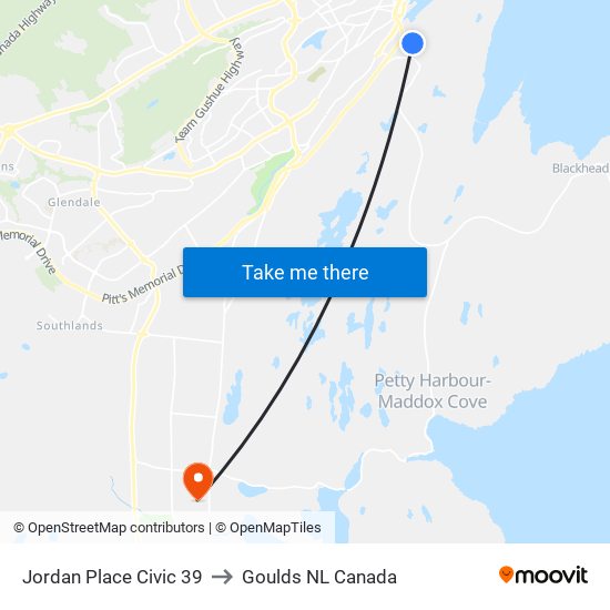 Jordan Place Civic 39 to Goulds NL Canada map