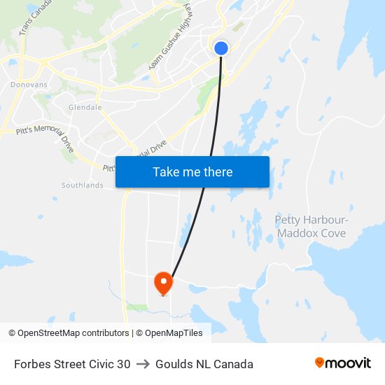 Forbes Street Civic 30 to Goulds NL Canada map