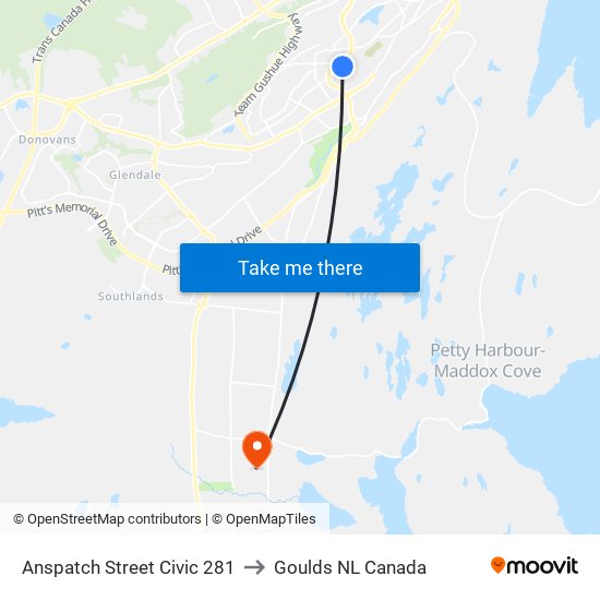 Anspatch Street Civic 281 to Goulds NL Canada map