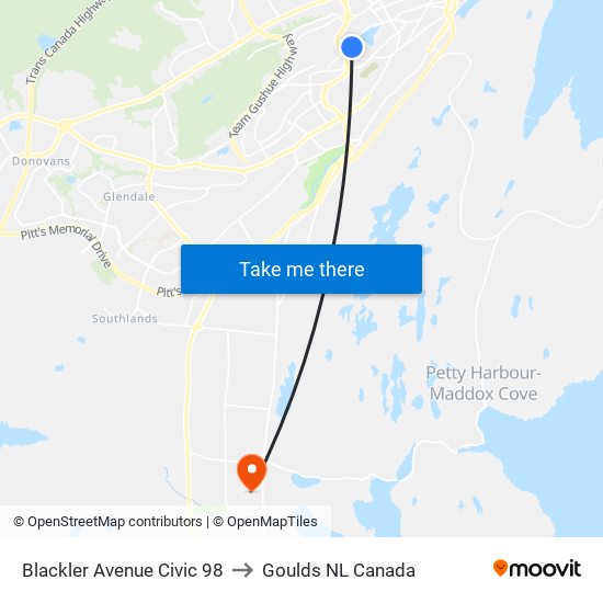 Blackler Avenue Civic 98 to Goulds NL Canada map