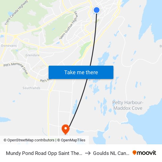 Mundy Pond Road Opp Saint Theresa's to Goulds NL Canada map