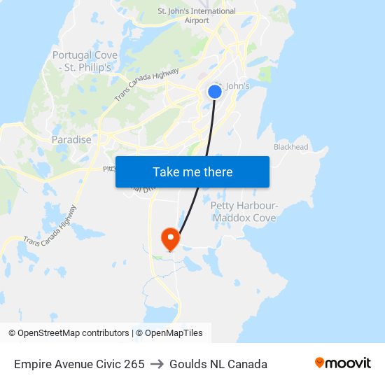 Empire Avenue Civic 265 to Goulds NL Canada map