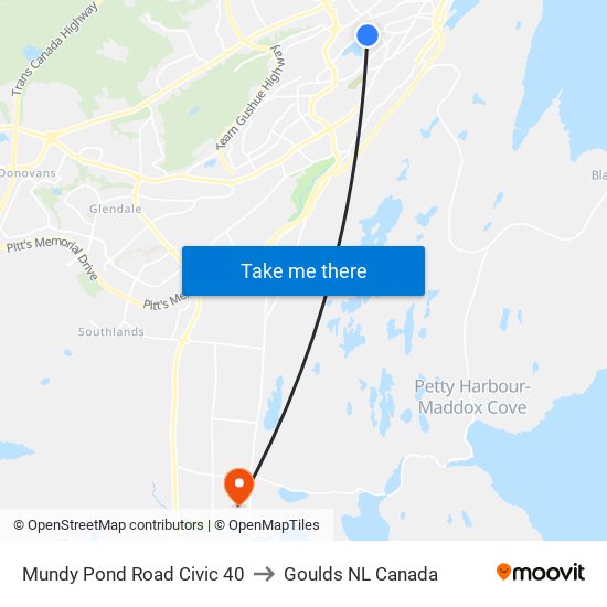 Mundy Pond Road Civic 40 to Goulds NL Canada map