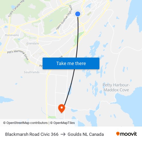 Blackmarsh Road Civic 366 to Goulds NL Canada map