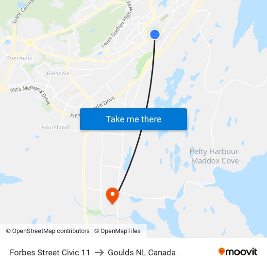 Forbes Street Civic 11 to Goulds NL Canada map
